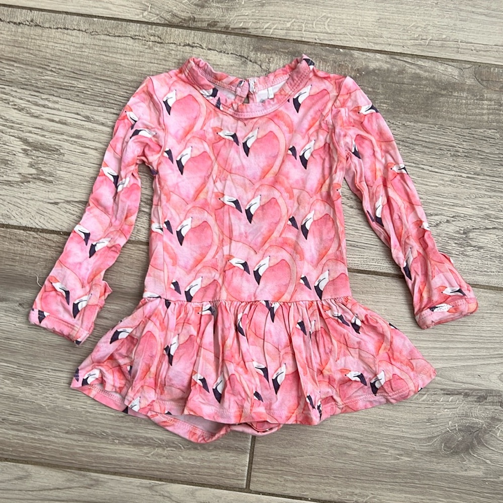 Flamingo 🦩Little Bum Bums (Bums and Roses) bamboo long sleeve onesie dress 3-6m